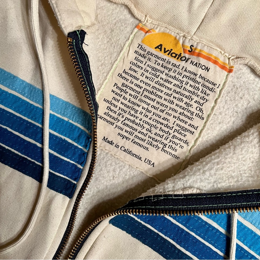 Aviator Nation STRIPE HOODIE - VINTAGE WHITE // BLUE